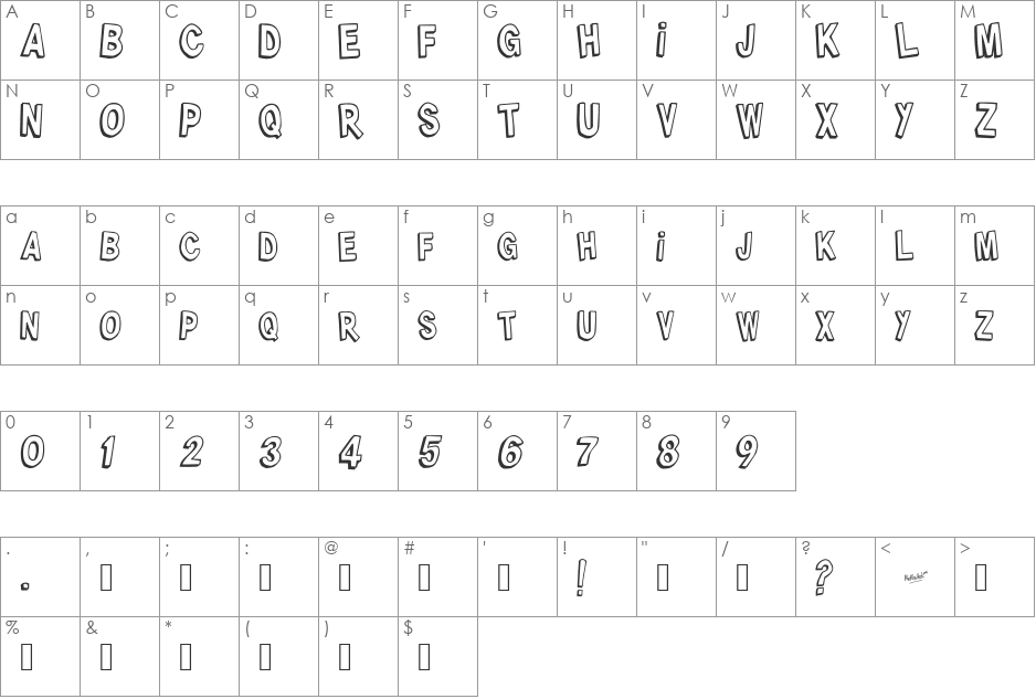 Jerantet1977 font character map preview