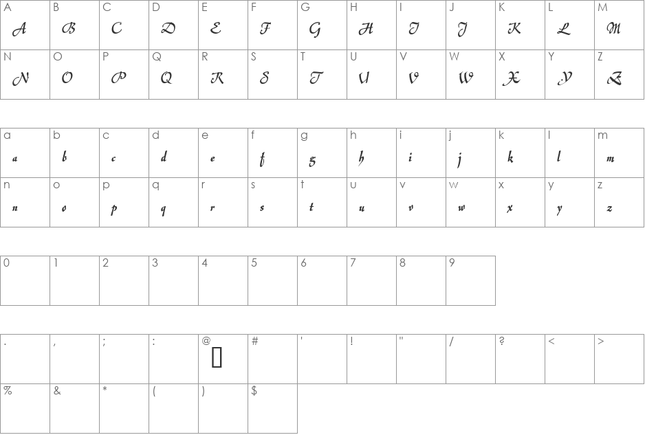 Jerash Demo font character map preview