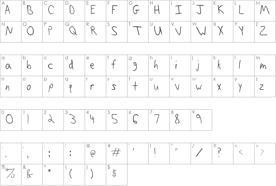 Jerefont font character map preview