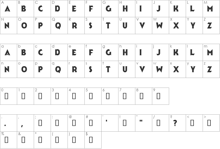 Jerk font character map preview