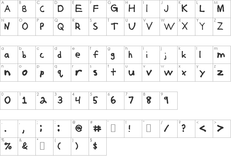 Jerkoff font character map preview