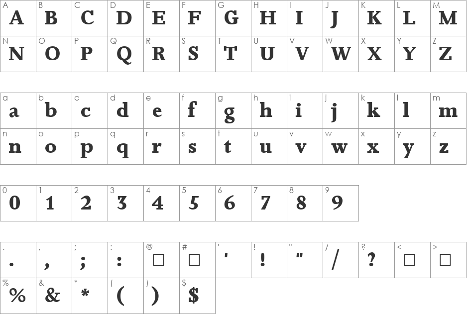 JernaBold font character map preview
