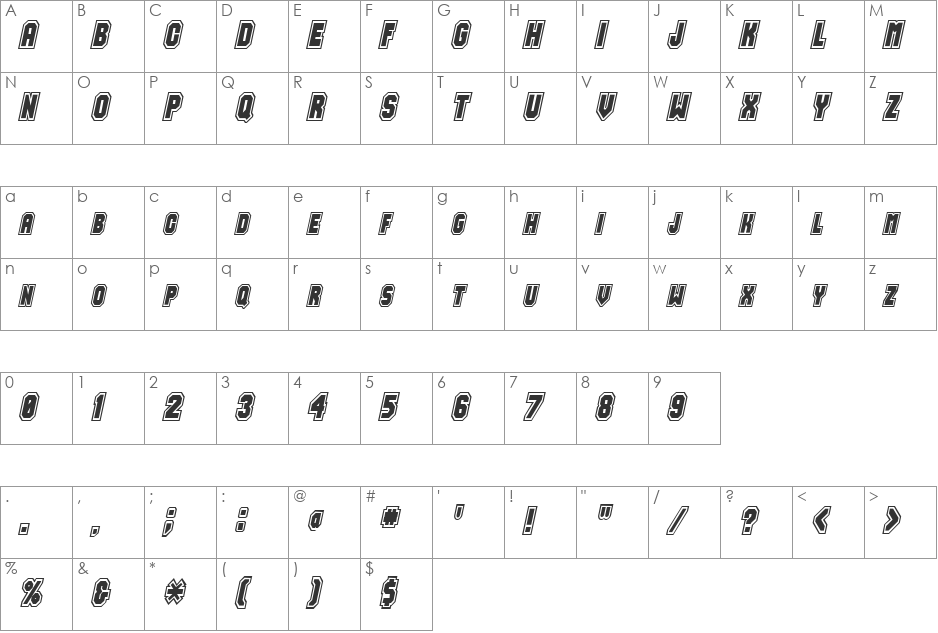 Jersey-Condensed font character map preview