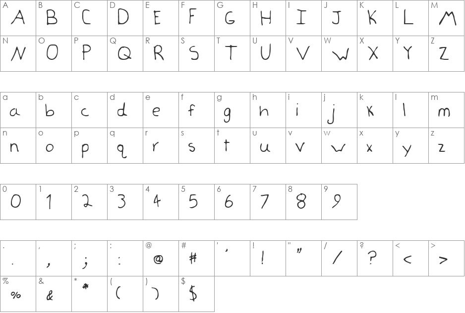 Jessa font character map preview