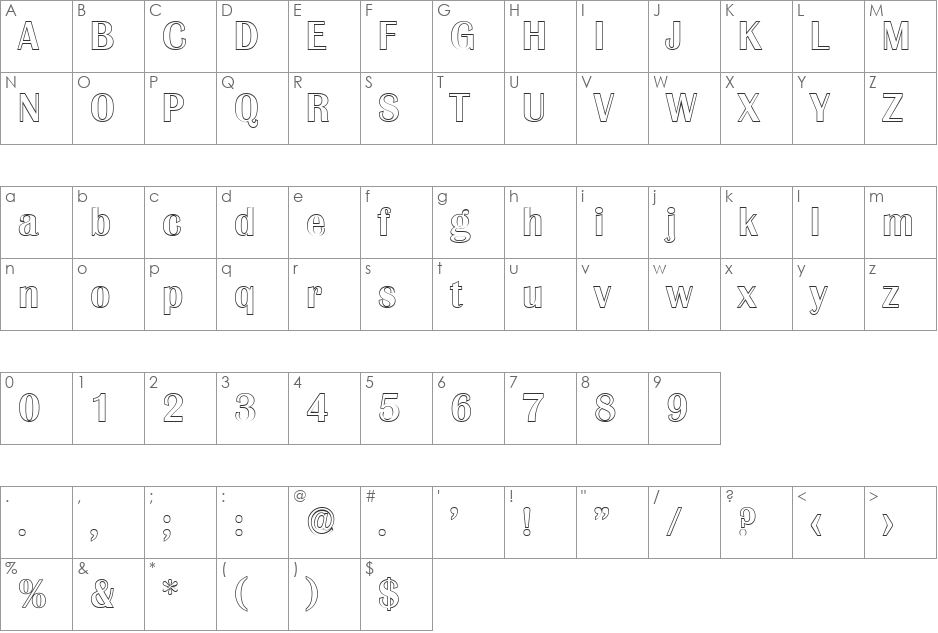 JesseBeckerOutline-Medium font character map preview