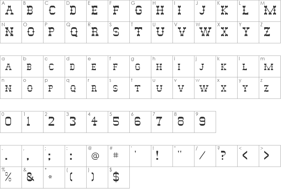 JesseJames font character map preview