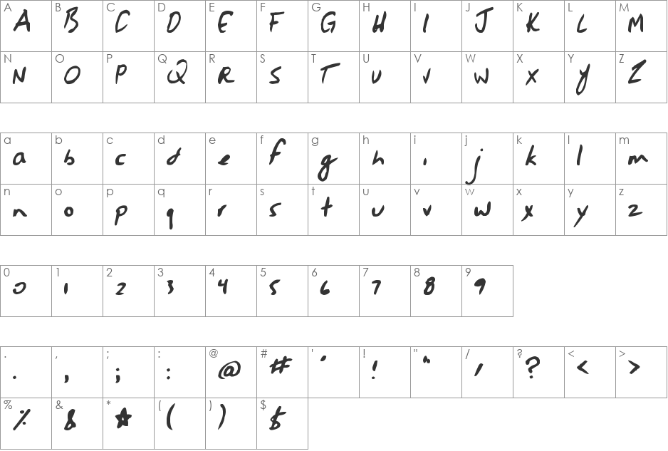 Jessescript font character map preview