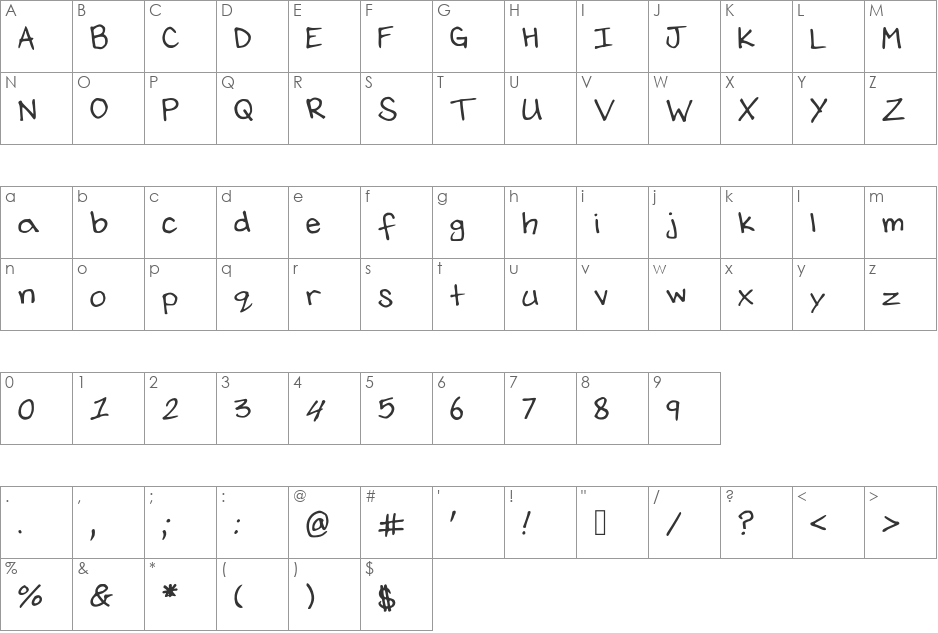 JesseThompsonsHandwriting font character map preview