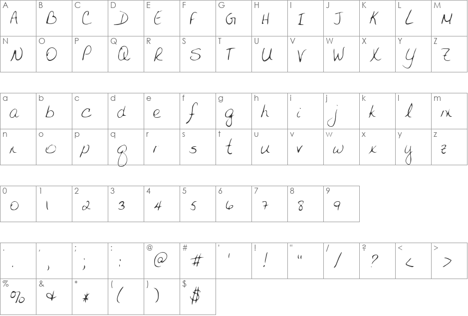 Jessica font character map preview