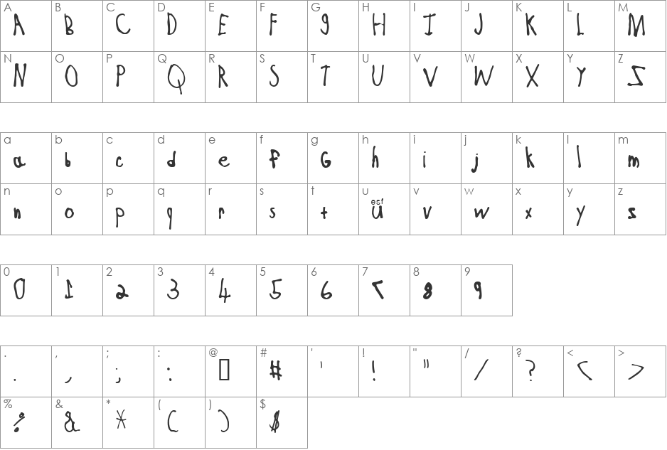 Jessica font character map preview