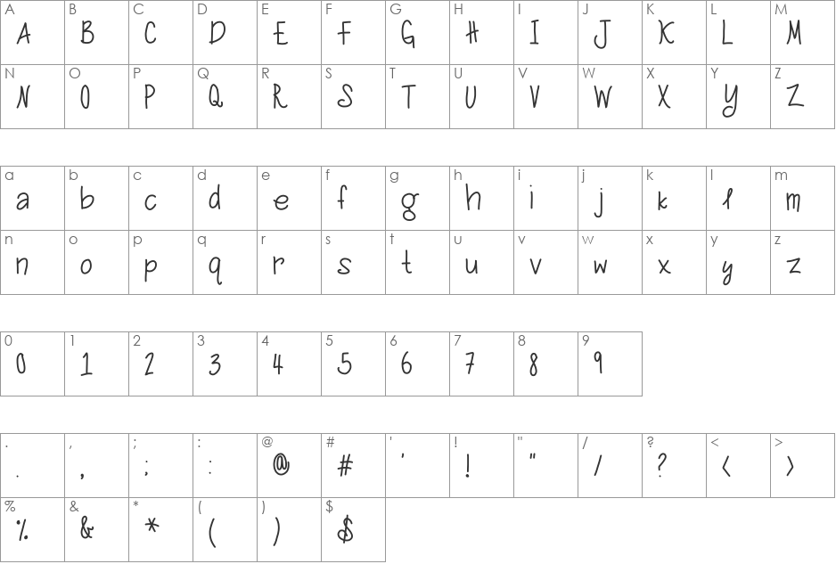 Jessica and Alex font character map preview