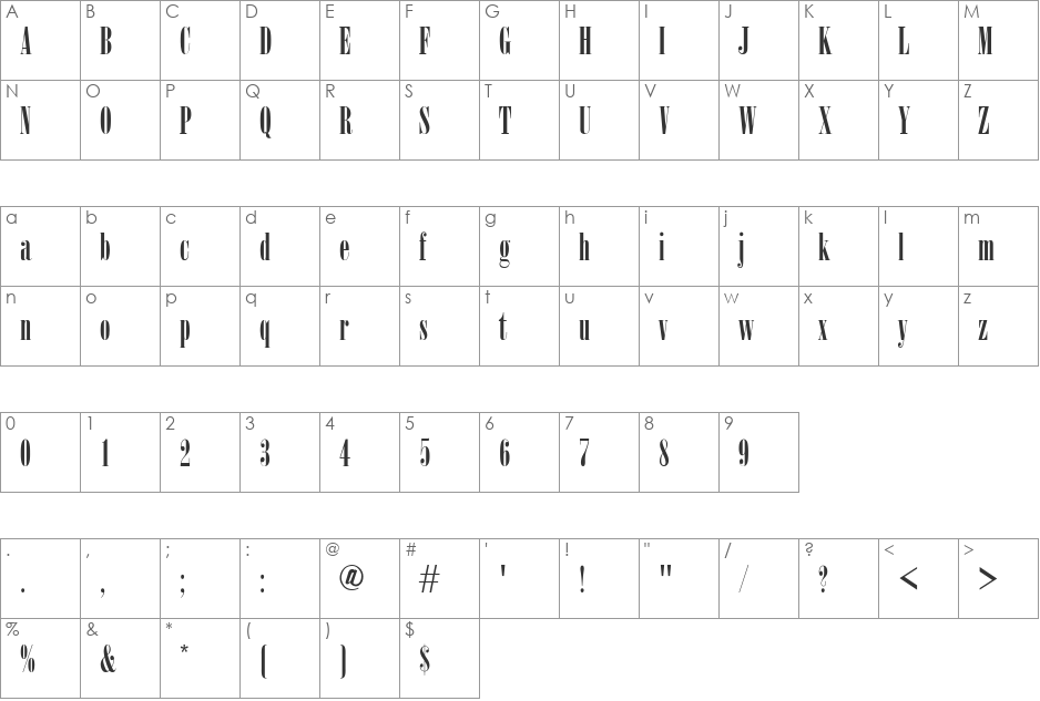 Arsis font character map preview