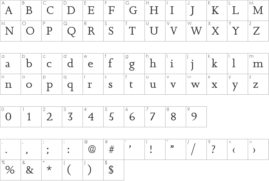 Jessica-Regular font character map preview