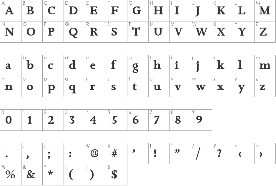 Jessica-Serial font character map preview