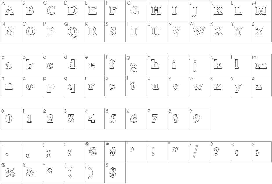 JessicaBeckerOutline-ExtraBold font character map preview