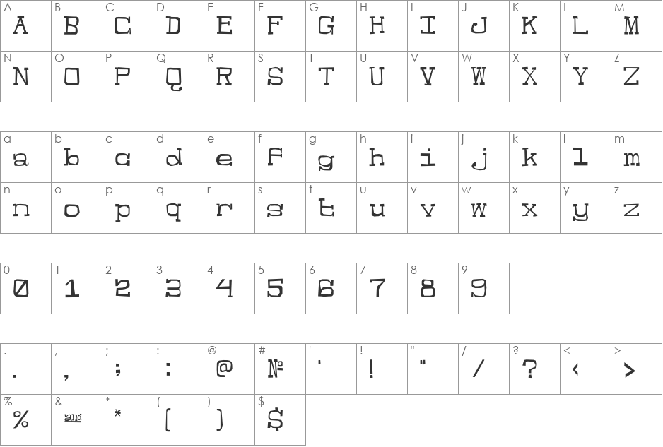 Jester font character map preview