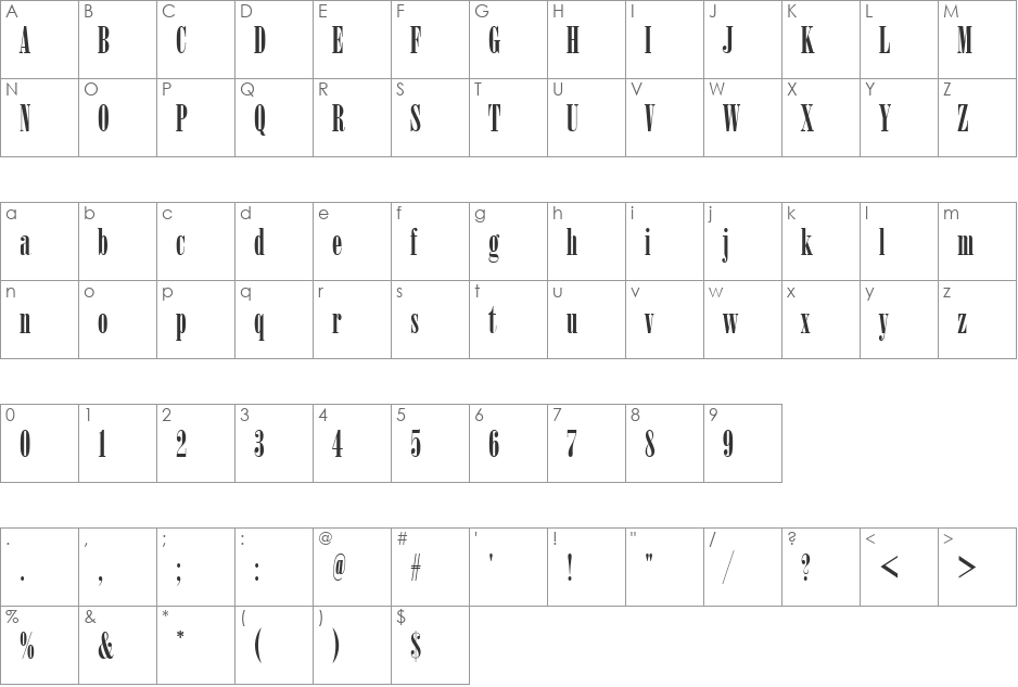 ArsisDReg font character map preview