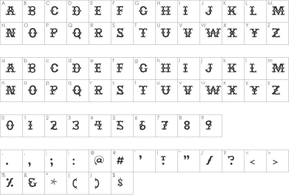 Jestres font character map preview