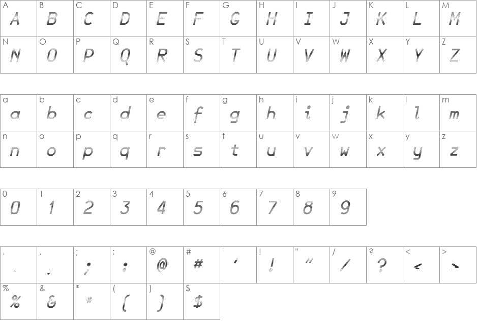 JetJanBoldItalicGray font character map preview
