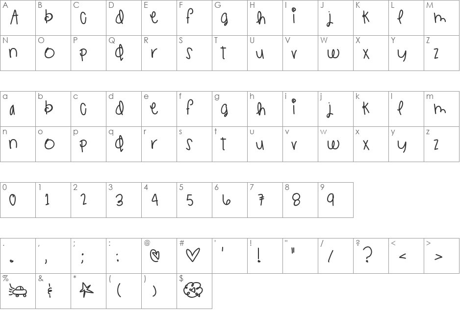 JetskisInSummer font character map preview
