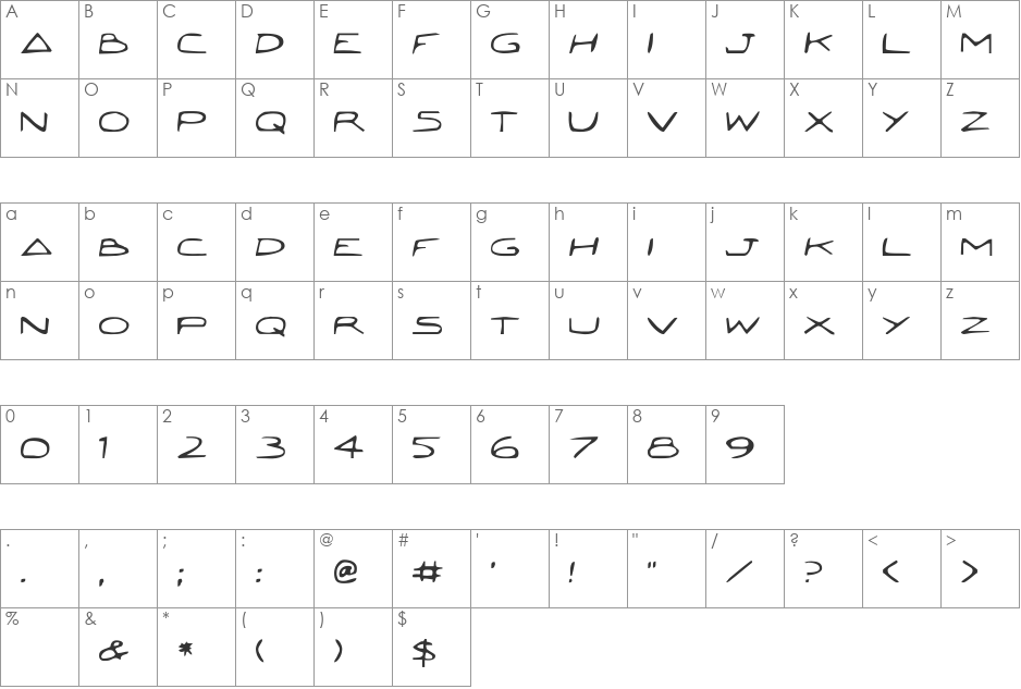 Jetta font character map preview