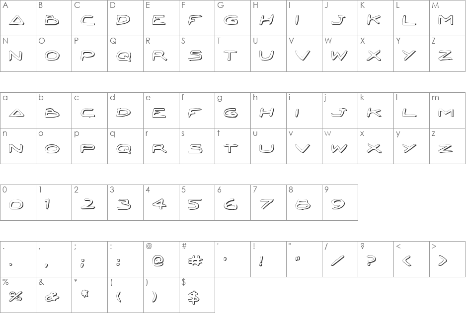 Jetta Bold Shadow font character map preview