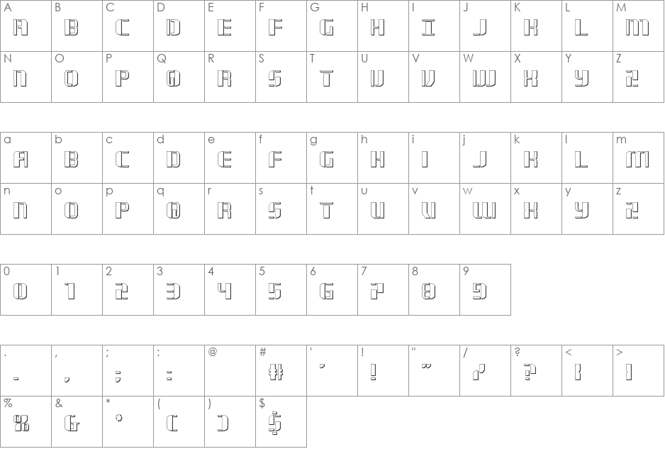 Jetway 3D font character map preview