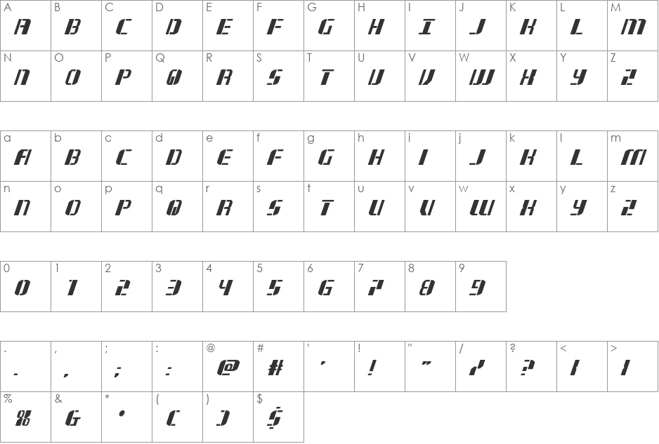 Jetway Bold Italic font character map preview