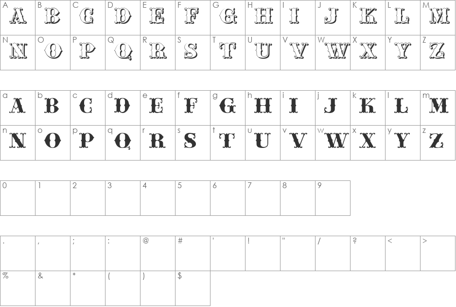 JFFerrule font character map preview