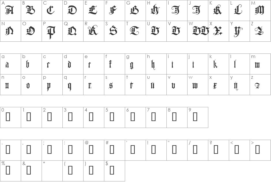 JGJ D font character map preview