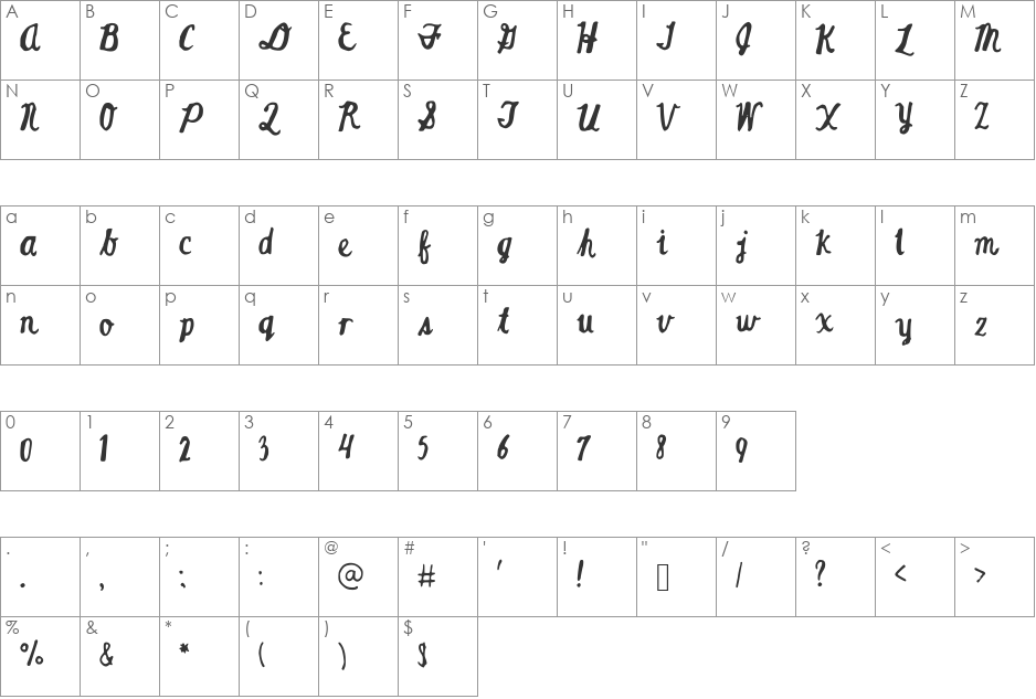 JGScriptOn font character map preview