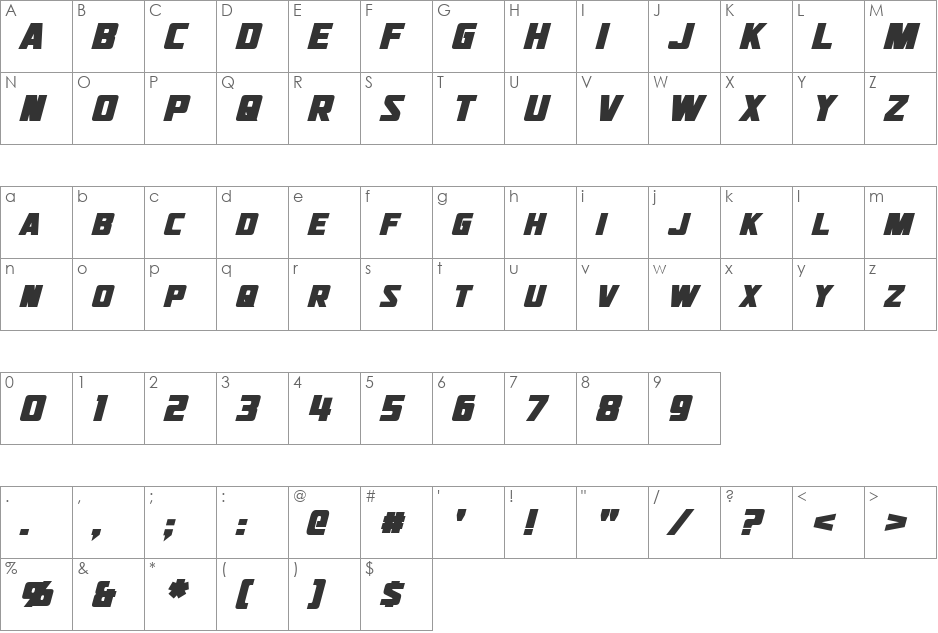 Jhiaxus font character map preview