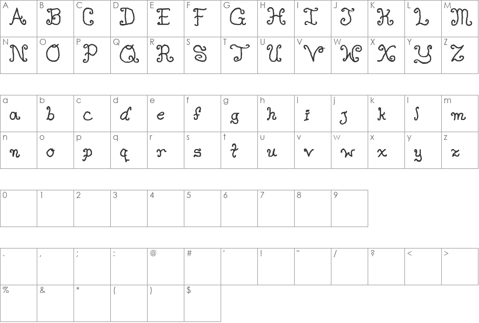 Jhonny Leveer font character map preview