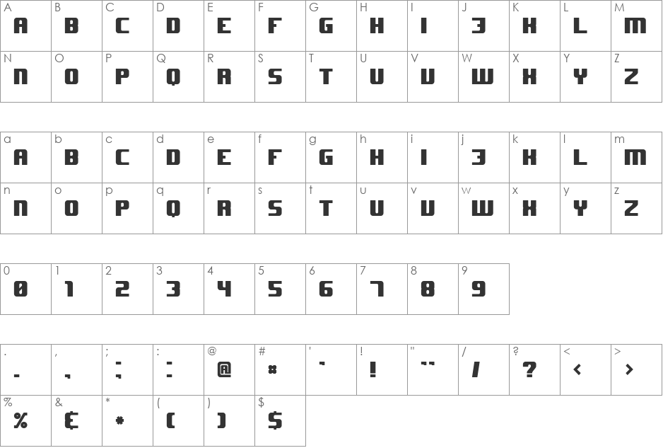 JHUF font character map preview
