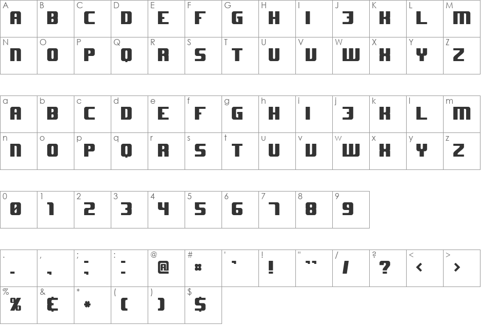 JHUF font character map preview