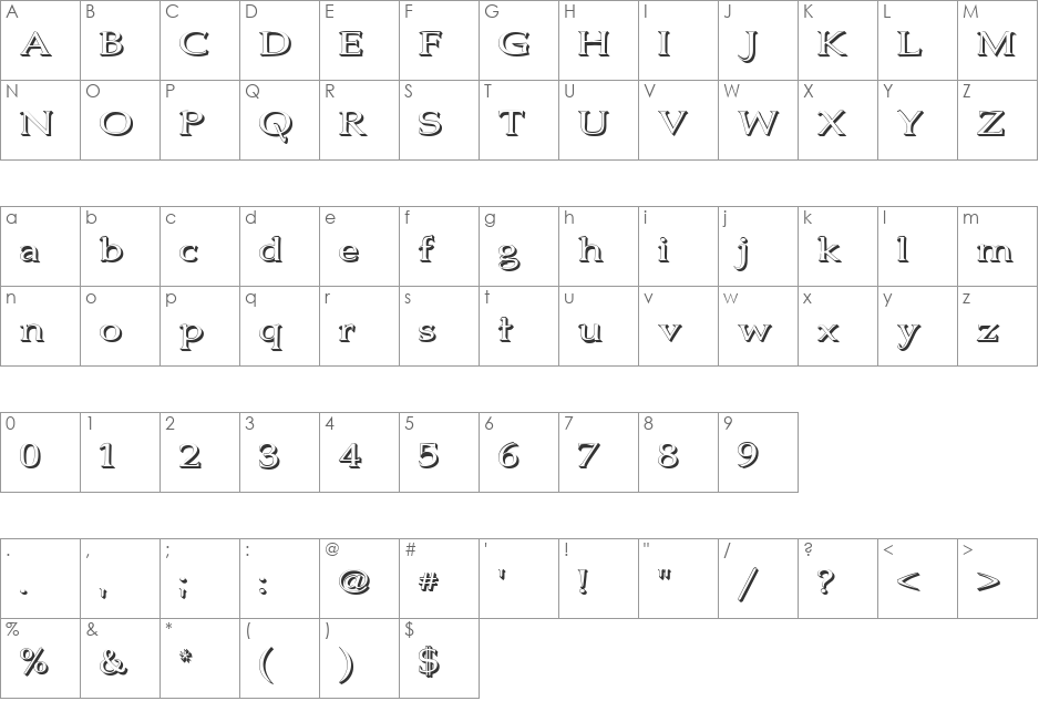 Jhunwest font character map preview