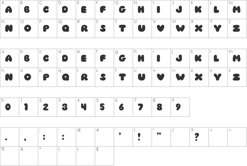 JI Chubby Caps font character map preview