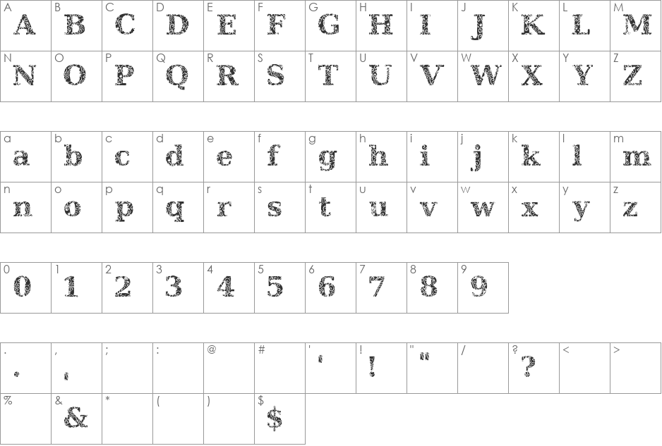 JI Hidden Vines font character map preview