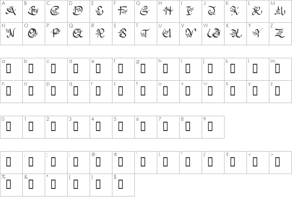 JI Honeybees font character map preview