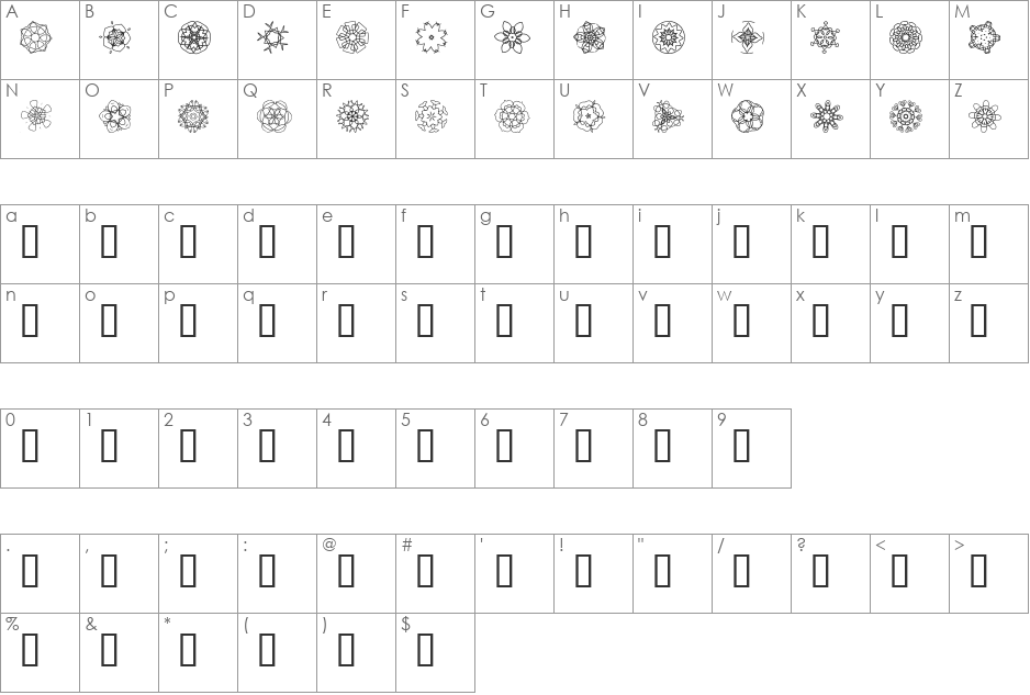 JI Kaleidoscope Bats 4 font character map preview