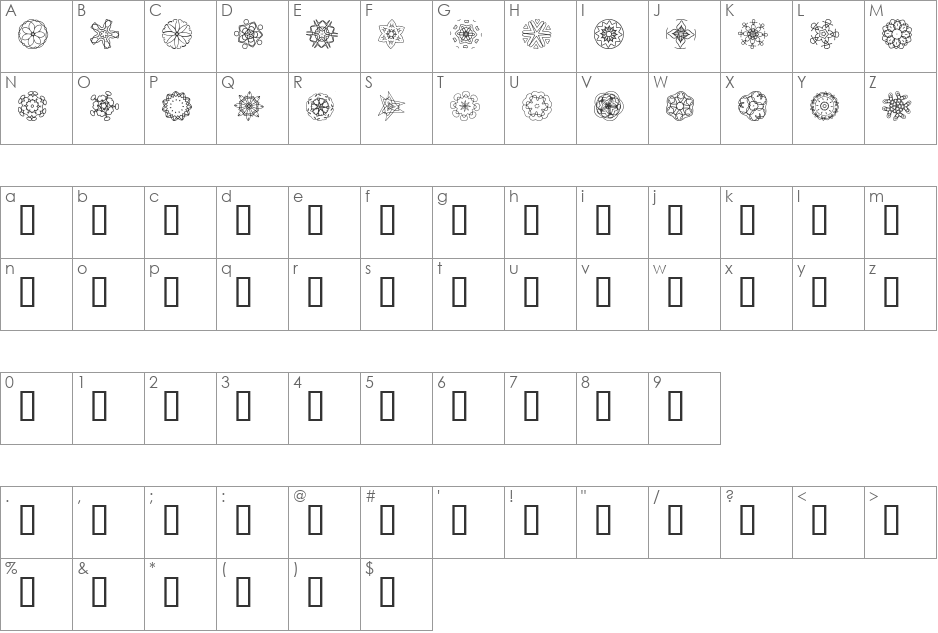 JI Kaleidoscope Bats 5 font character map preview