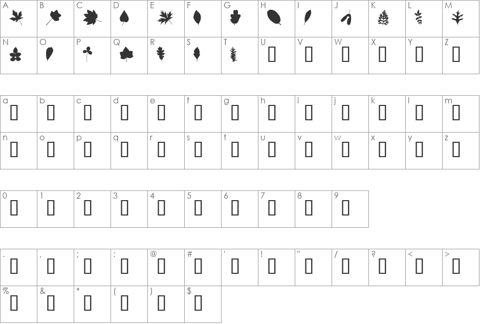 JI Nature Bats font character map preview