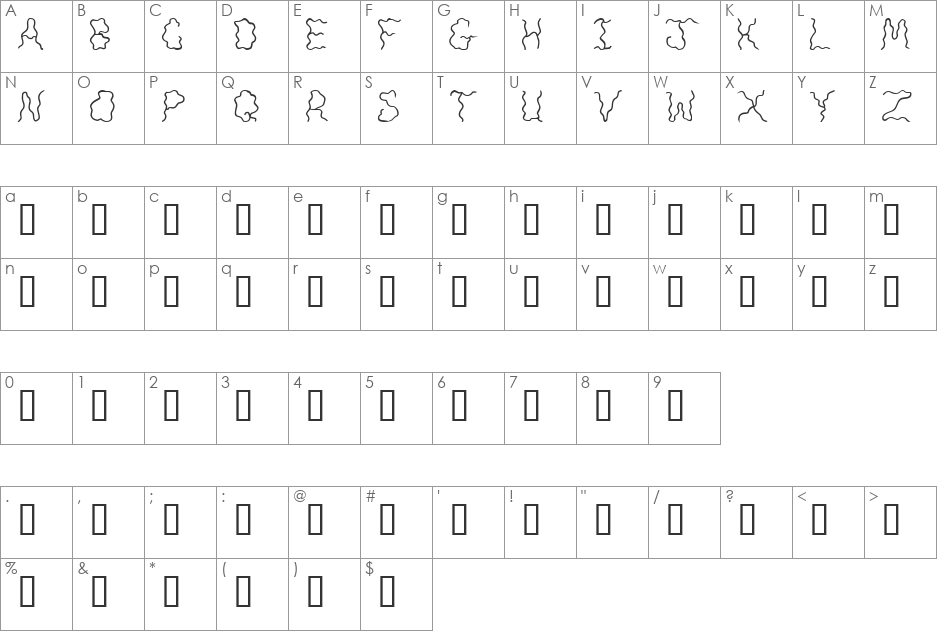 JI Noodles font character map preview