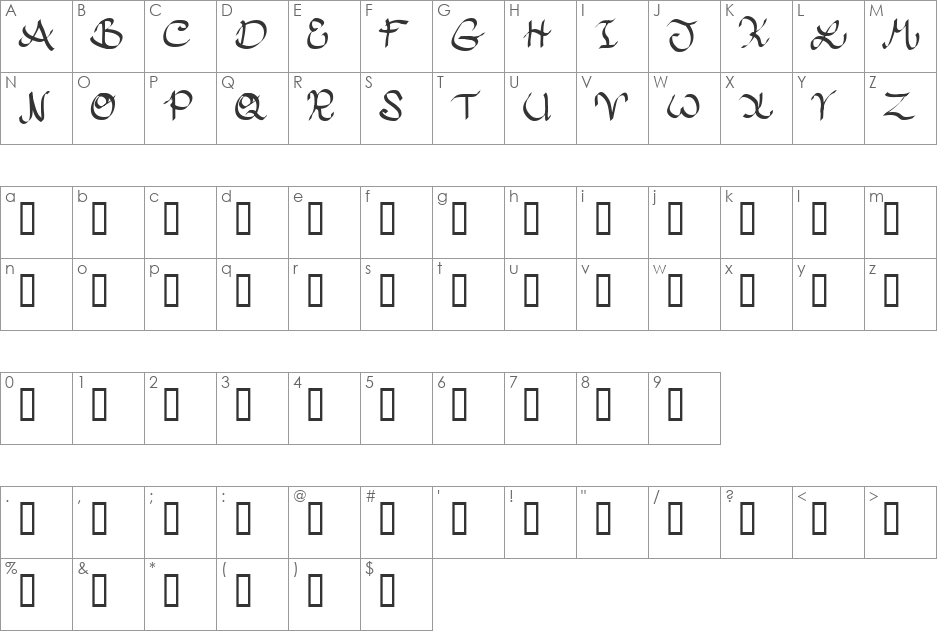 JI Ribbon font character map preview