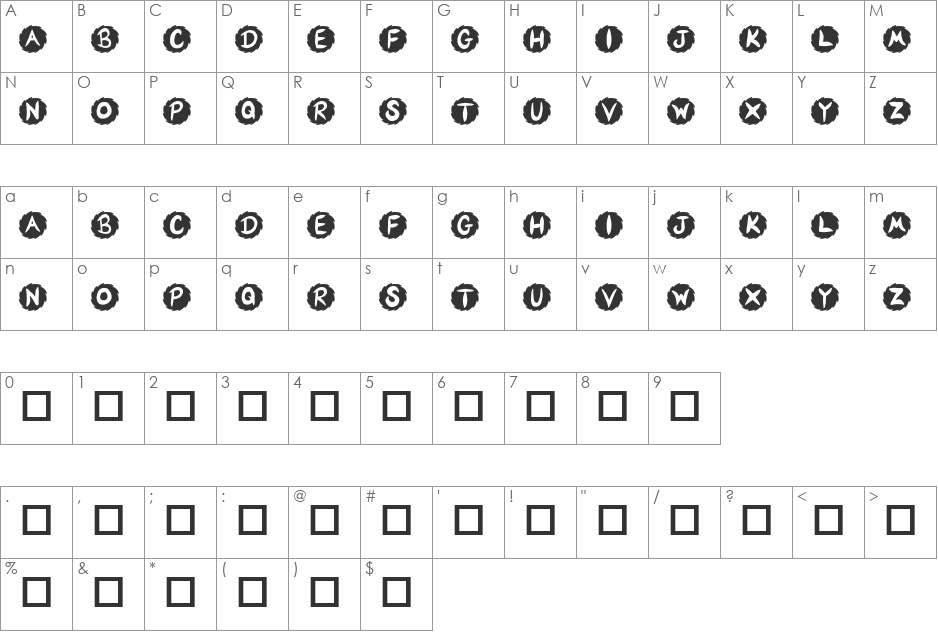 JI Sawblade font character map preview