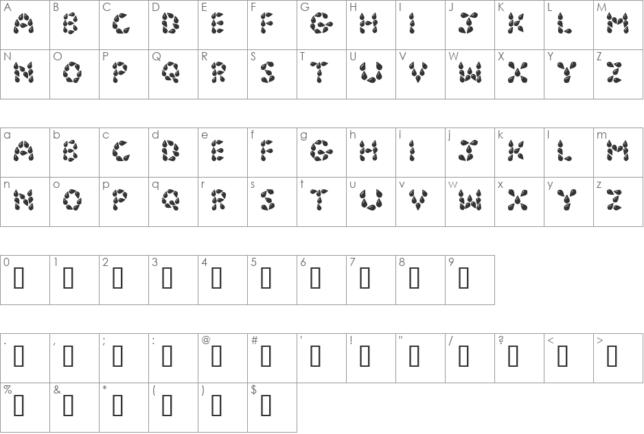 JI Seeds font character map preview