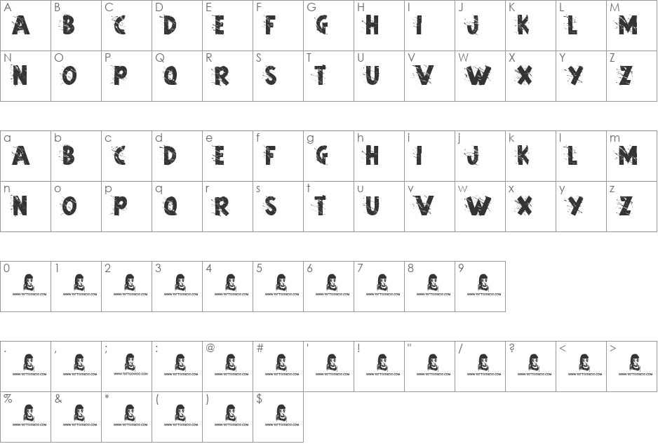 Art House font character map preview
