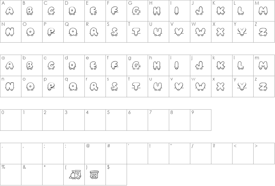 JI Toy Train font character map preview