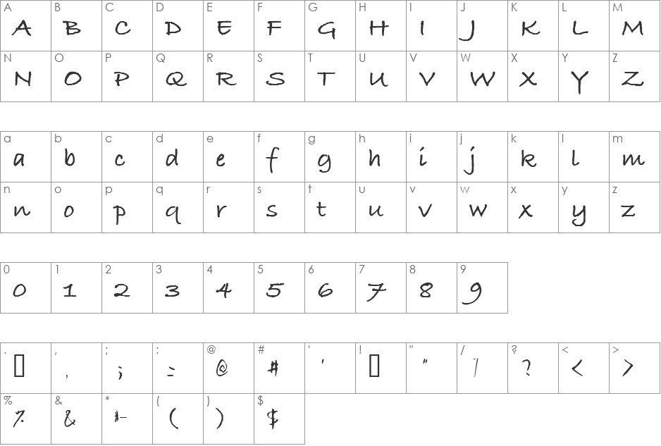 JieSi BanXing font character map preview