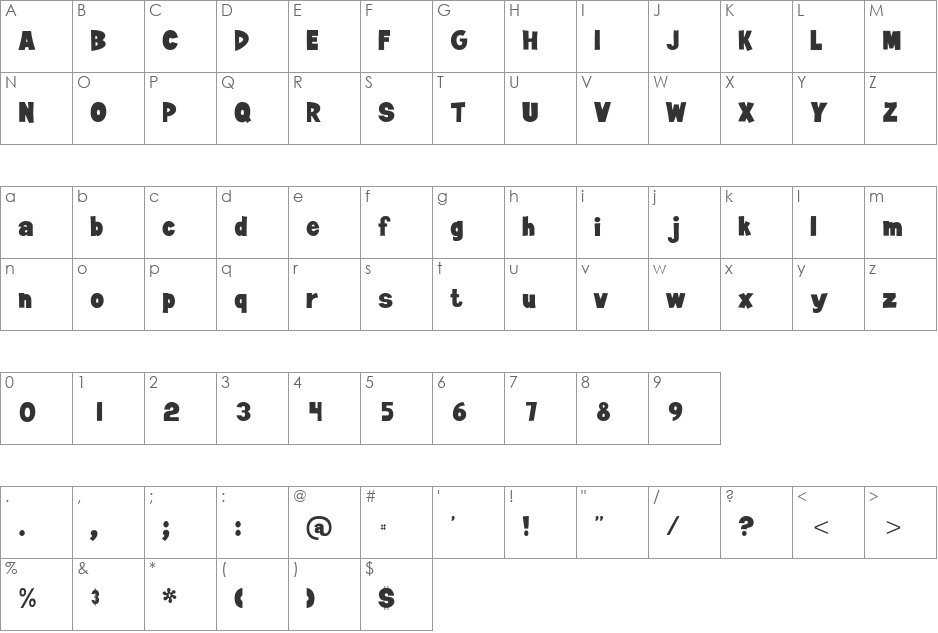 JiffyLight font character map preview